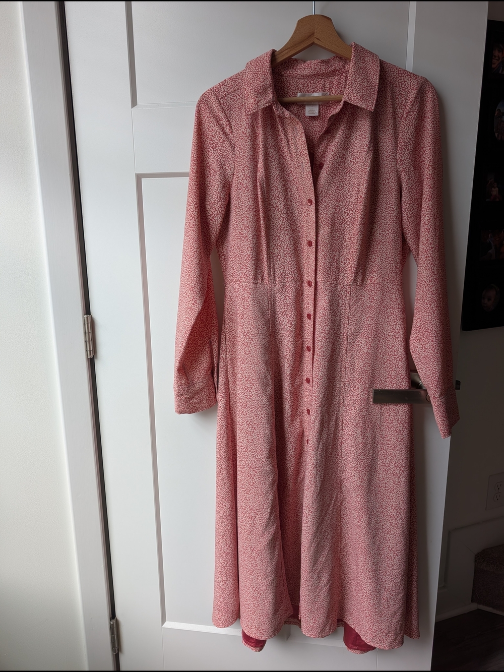 Pink Button-Front Long Sleeve Shirt Dress